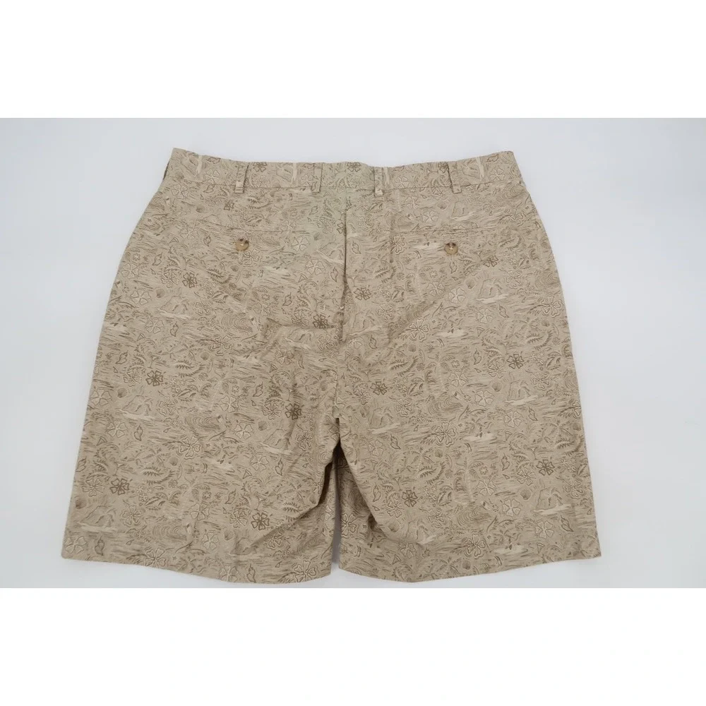 Peter Millar Mens 36 Pele Cotton Blend‎ Poplin Shorts Khaki Hawaiian Island